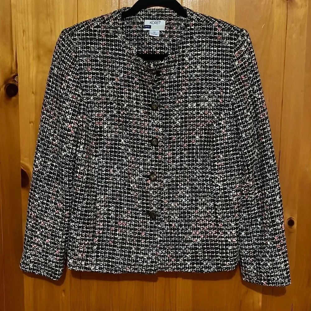 Koret Women's Multicolor Button Front Shimmer Tweed Blazer Jacket Size 8P
